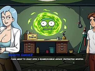 in this parody game, morty's sister gives a fan a huge blowjob