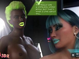 Horny blue hair bitch sucks futa cock