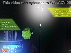 Horny blue hair bitch sucks futa cock