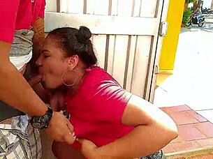 Innocent redhead rides monster cock on street