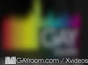 Hunk in Gayroom enjoys oiled big dick massage, then assfucking with facial cumshot!