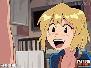 Blonde bombshell bends over for hardcore anal in Fallout parody