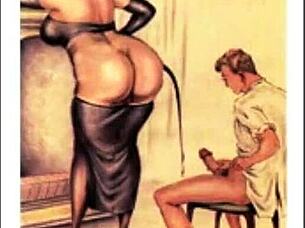 Vintage erotic drawings in anime cartoon style