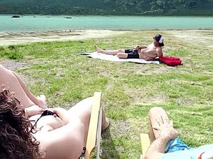 Beach voyeur self-touching session with beautiful amateurs