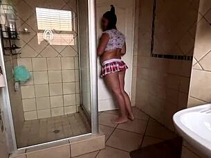 girl in lingerie sucks dick on toilet, slaps face, spits, blumpkin fetish, cum facial 😈💦