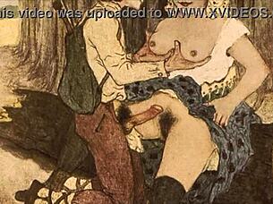 Vintage erotic drawings in anime cartoon style