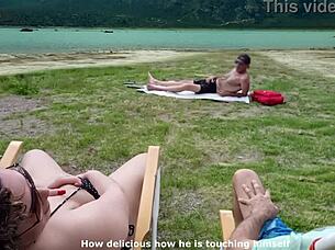 Beach voyeur self-touching session with beautiful amateurs