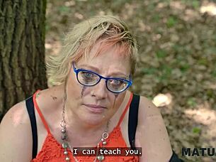 Kinky mature giantess Diana indulges in pet play with two strangers in public, wearing stockings!