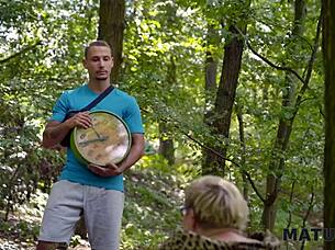 Kinky mature giantess Diana indulges in pet play with two strangers in public, wearing stockings!