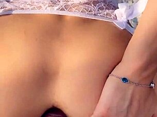 passionate blonde in fishnets fucked ass to mouth and creampied in the woods - mia bandini 😍