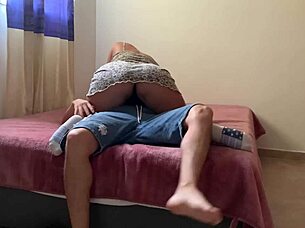 blindfolded husband gets surprised by wife's threesome with brunette