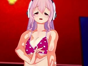 Super Sonico gets horny while modeling for you. Can you resist her hentai urges?