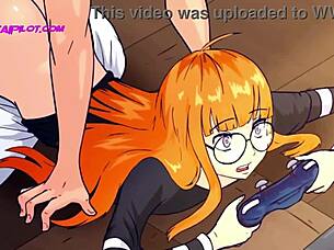 petite redhead plays games, unaware of boner between legs