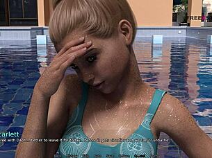 playing games in pool with stepsister