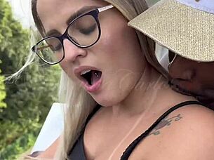 We fucked on the balcony, security caught us, then the big black guy fucked my pussy hard