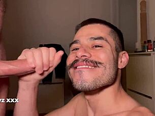 Sucking big cock bareback until cum on face