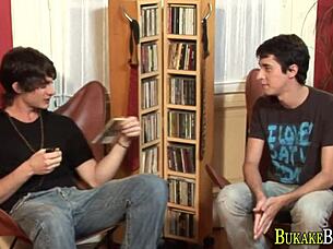 Skinny gay Latino twink sucks big cock