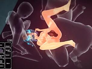 blue haired girl enjoys fun in anime hentai