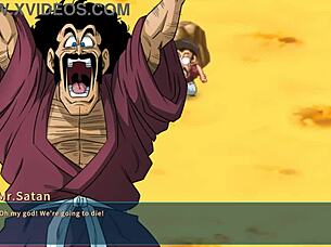 bulma adventure 4 - mr satan watches his agent miss piiza pizza get gangbang at the cell games