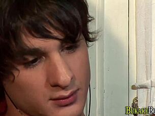 Skinny gay Latino twink sucks big cock