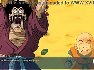 bulma adventure 4 - mr satan watches his agent miss piiza pizza get gangbang at the cell games