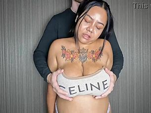 busty asian breastfeeding explosive handjob and interracial sex 😍