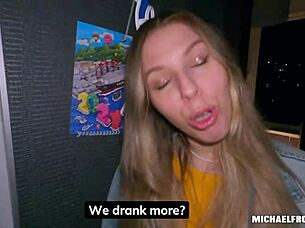 after drinking vodka with juice, take care of your shaved pussy with my monster cock