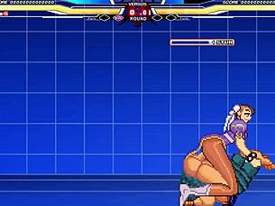 Chunli battles long in anime cartoon