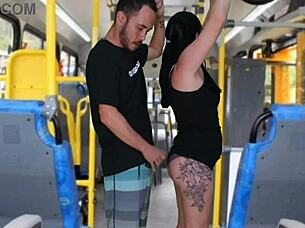 Public Bus Madness as Man Rubs Cock on Morena's Big Ass Until He Finishes