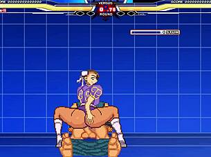 Chunli battles long in anime cartoon