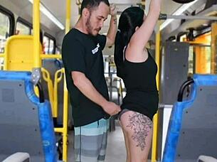 Public Bus Madness as Man Rubs Cock on Morena's Big Ass Until He Finishes