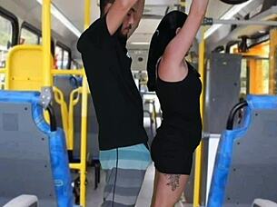 Public Bus Madness as Man Rubs Cock on Morena's Big Ass Until He Finishes