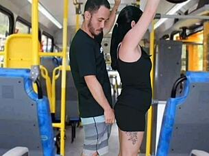 Public Bus Madness as Man Rubs Cock on Morena's Big Ass Until He Finishes