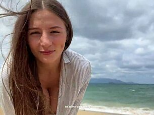 slutty cute girl seduced stranger at the resort while her bf was at home