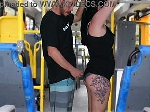 Public Bus Madness as Man Rubs Cock on Morena's Big Ass Until He Finishes