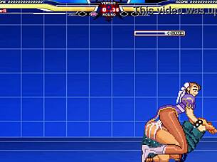 Chunli battles long in anime cartoon