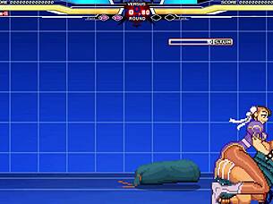 Chunli battles long in anime cartoon