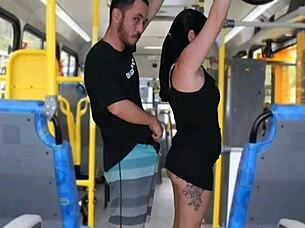 Public Bus Madness as Man Rubs Cock on Morena's Big Ass Until He Finishes