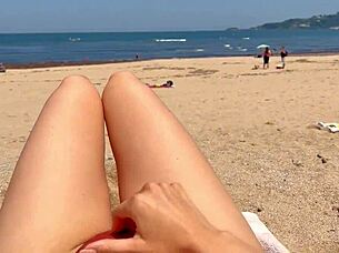 Stranger fills my mouth with cum on the public beach during a blowjob