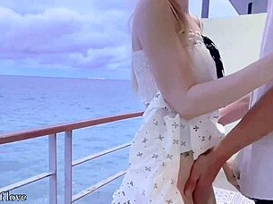 Beautiful Asian amateur gets creampied in front of fans