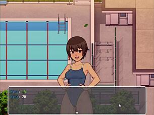 In this hentai game daily life of my countryside part 10, I fuck her in the bathroom and spy on the school pool. Tempting, isn't it?