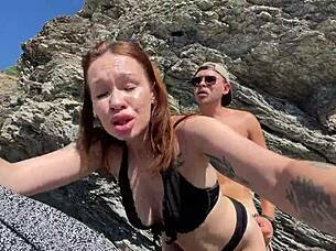 Hot Brunette Fucks Stranger On Public Beach