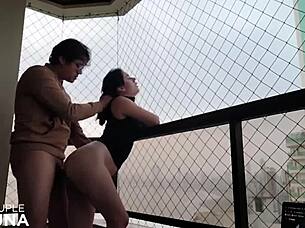 Brazilian Housewife Sucks Big Cock and Fucks Wet Pussy on Balcony