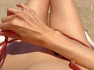 Stranger fills my mouth with cum on the public beach during a blowjob