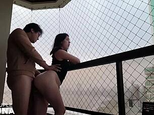 Brazilian Housewife Sucks Big Cock and Fucks Wet Pussy on Balcony