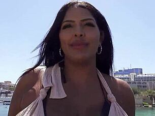 german scout picks curvy latina with huge natural tits for casting bang.