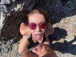 Hot Brunette Fucks Stranger On Public Beach