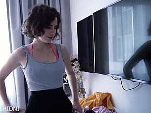 lady sonia strips excitedly with big tits tease