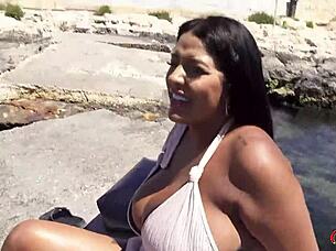 german scout picks curvy latina with huge natural tits for casting bang.