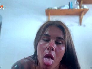 I saw this hot oiley milf in red bikinie get all the white sause